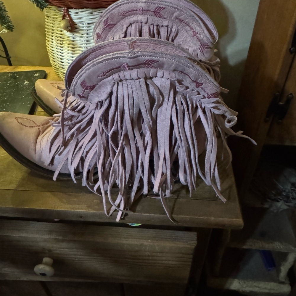 Fringed Pink Ankle Boots